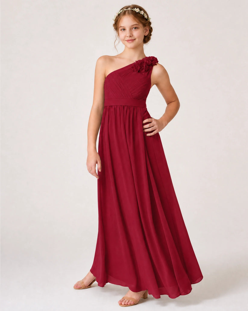 Burgundy Chiffon A-line Junior Bridesmaid Dress Front View