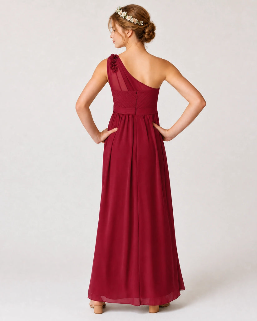 Burgundy Chiffon A-line Junior Bridesmaid Dress Back View