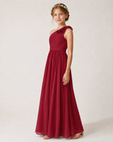 Burgundy Chiffon A-line Junior Bridesmaid Dress Side View