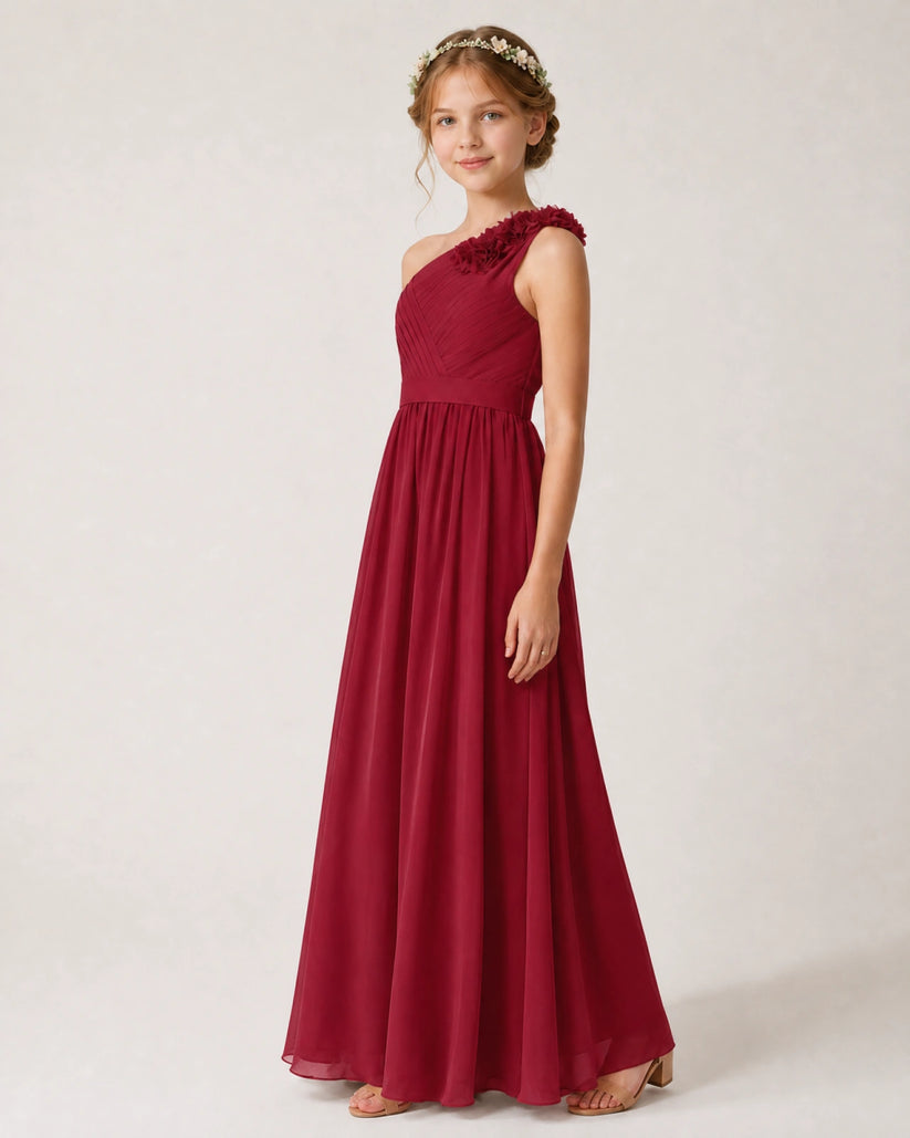 Burgundy Chiffon A-line Junior Bridesmaid Dress Side View