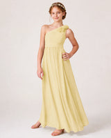 Champagne Chiffon A-line Junior Bridesmaid Dress Front View