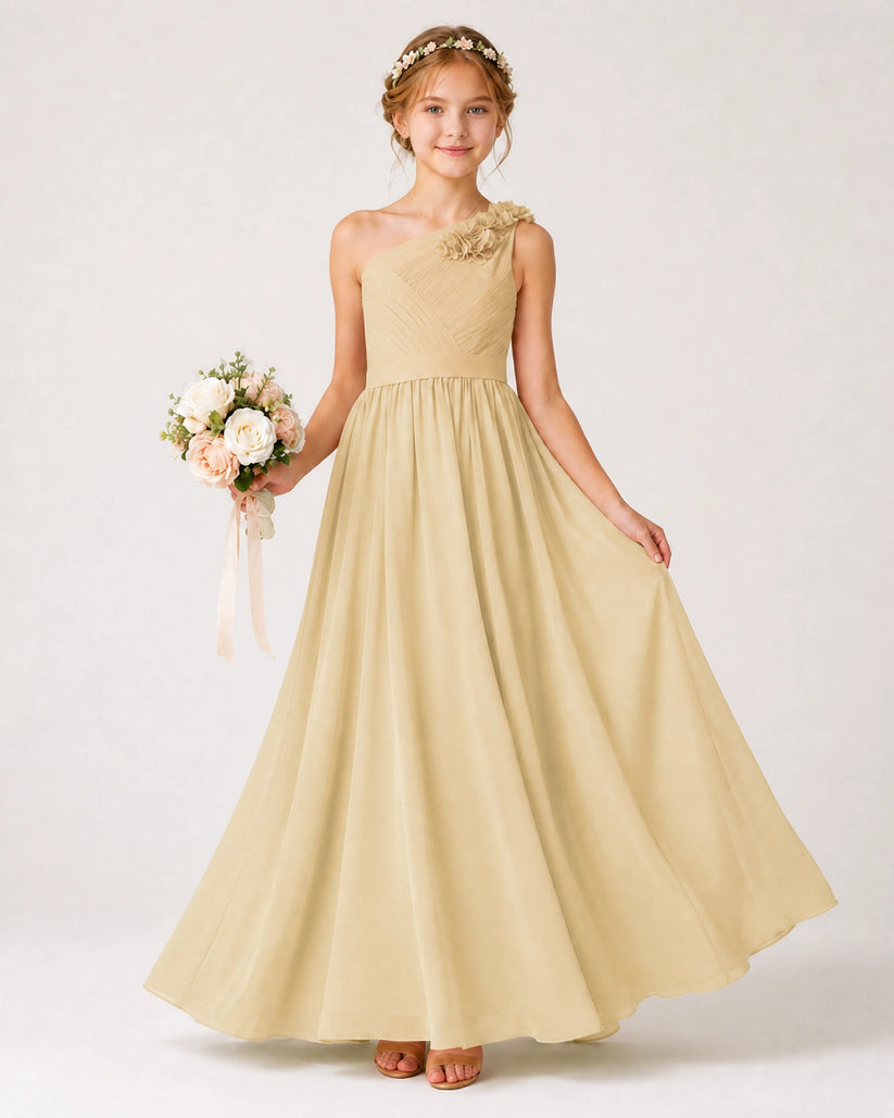 Champagne Chiffon A-line Junior Bridesmaid Dress Front View