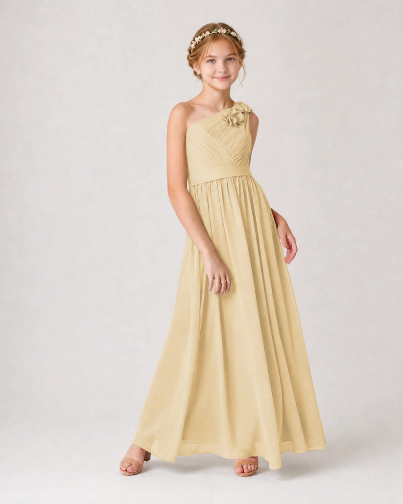 Champagne Chiffon A-line Junior Bridesmaid Dress Front View