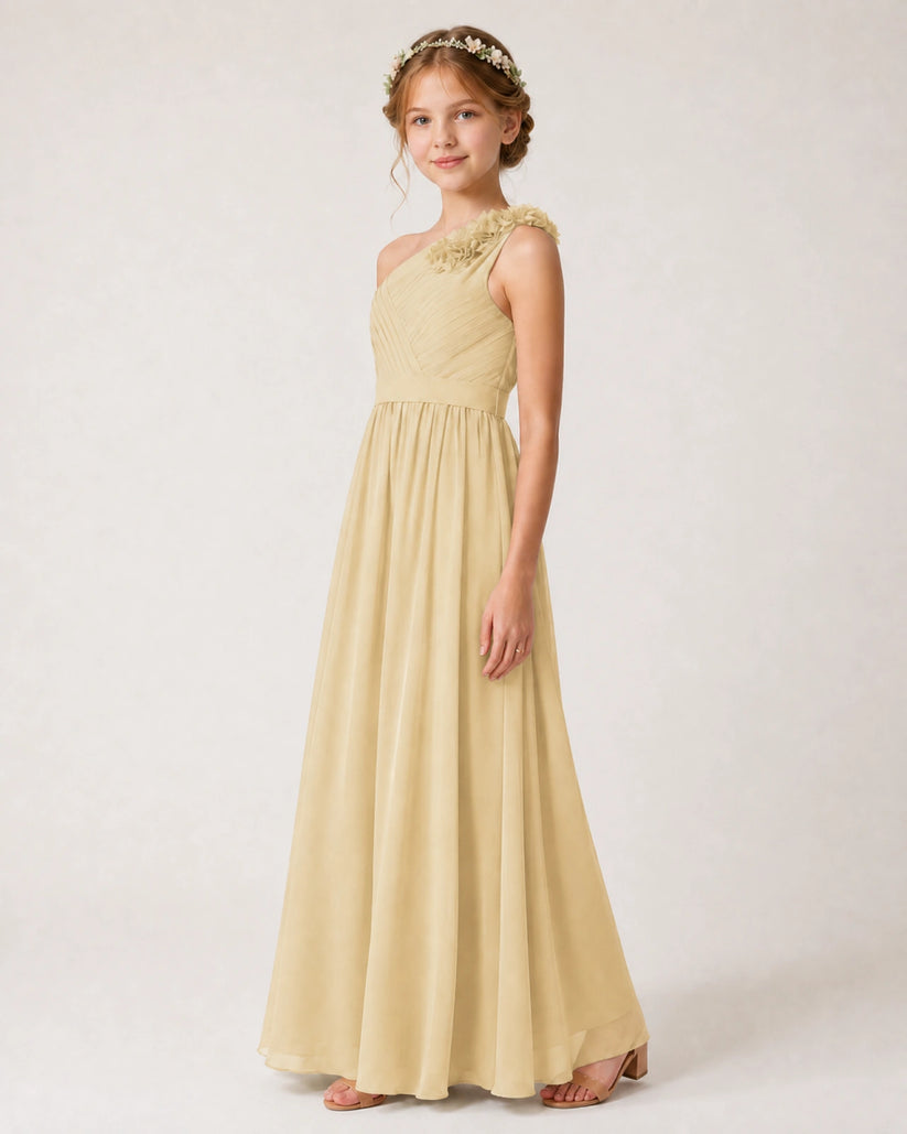 Champagne Chiffon A-line Junior Bridesmaid Dress Side View