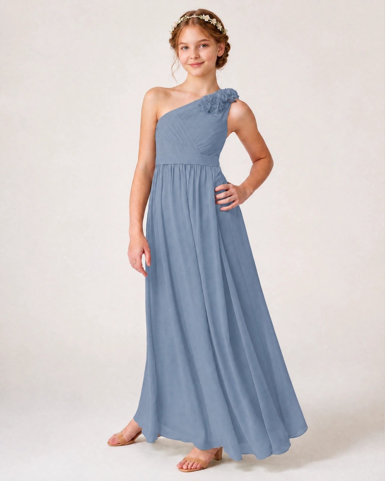 Dusty Blue Chiffon Junior Bridesmaid Dress