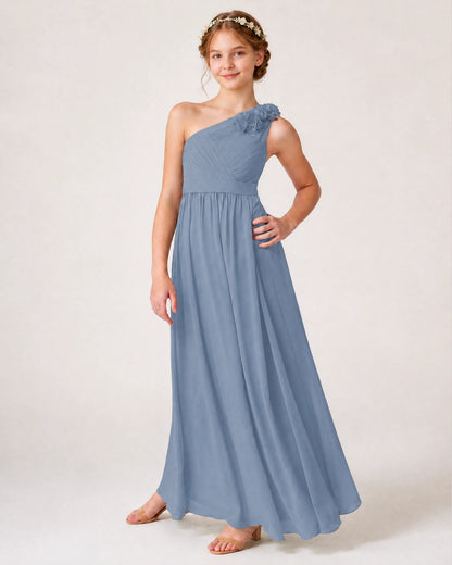 Dusty Blue Chiffon Junior Bridesmaid Dress