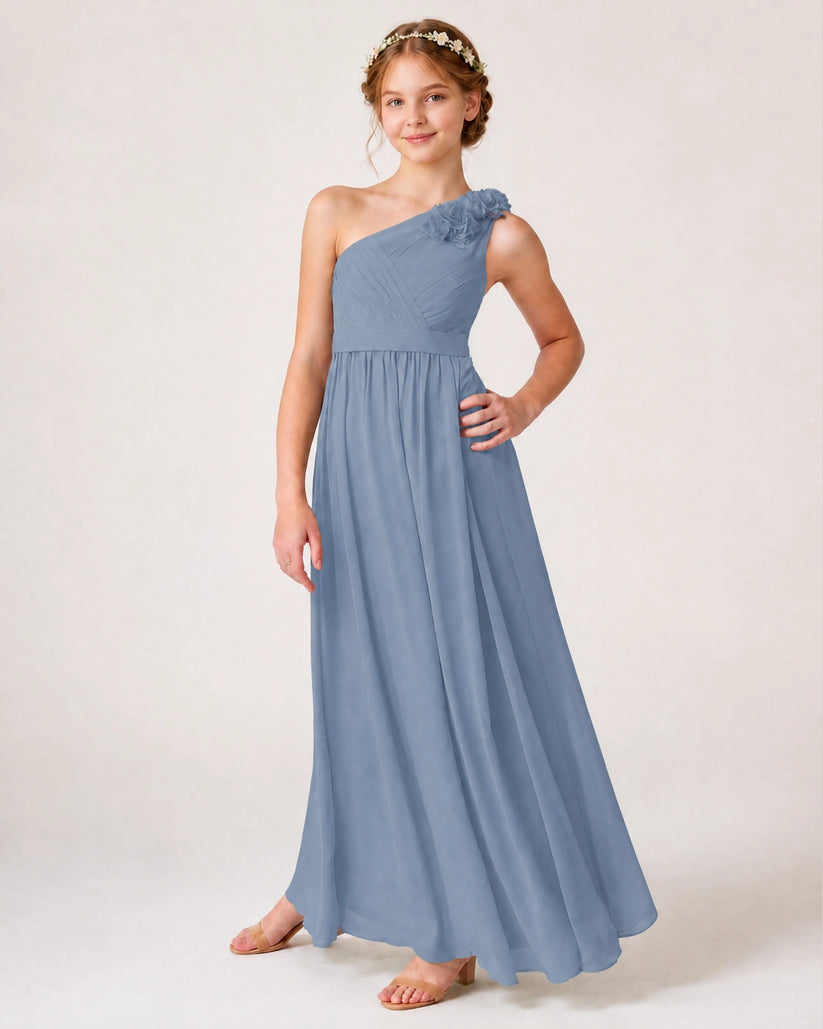 Dusty Blue Chiffon A-line Junior Bridesmaid Dress Front View