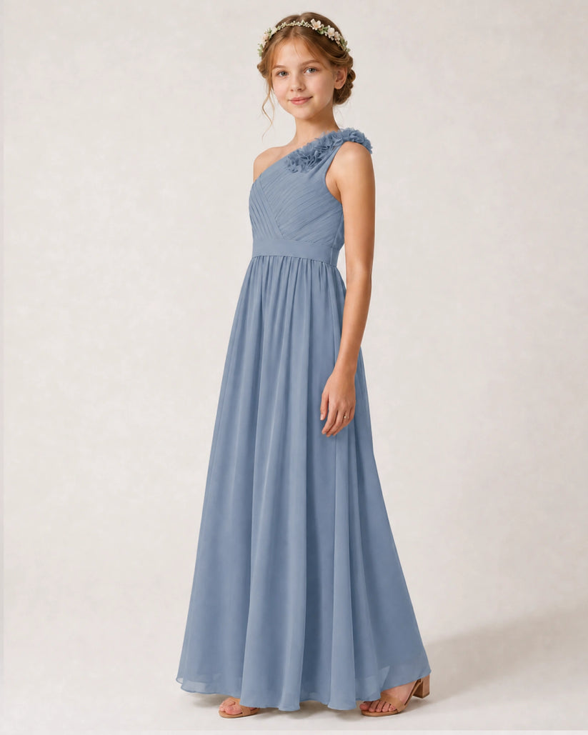 Dusty Blue Chiffon A-line Junior Bridesmaid Dress Side View