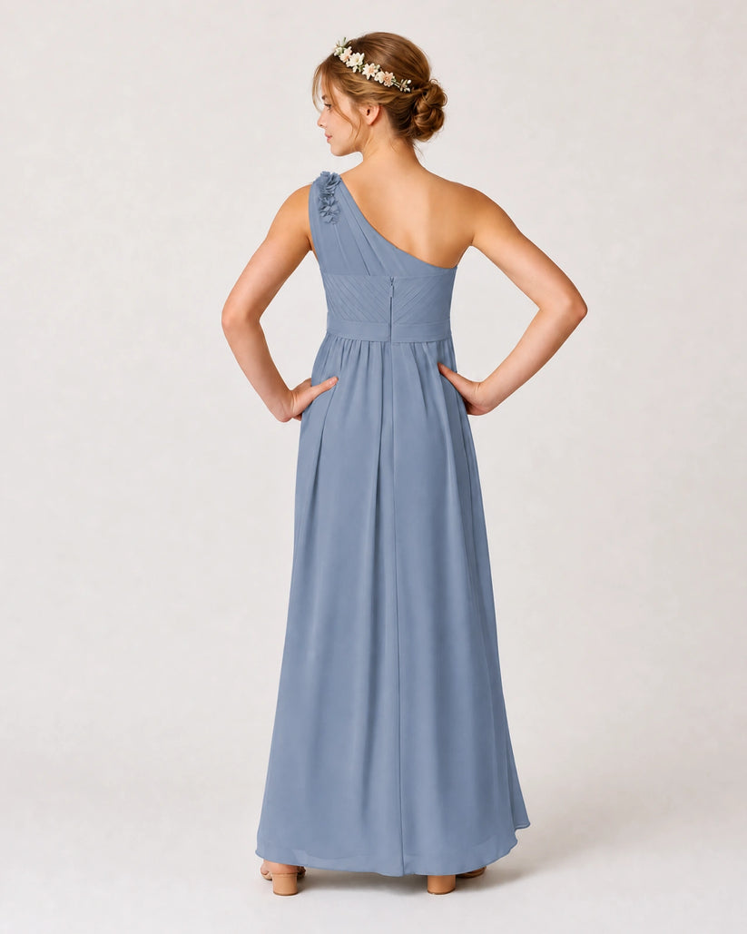 Dusty Blue Chiffon A-line Junior Bridesmaid Dress Back View