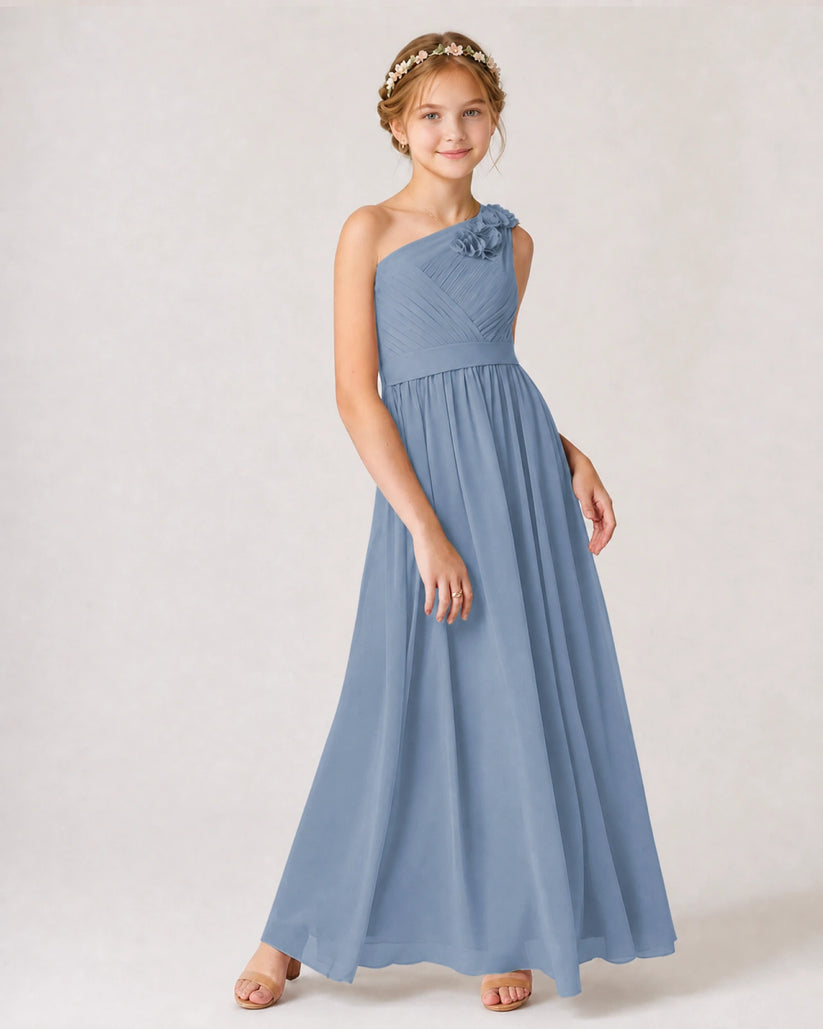 Dusty Blue Chiffon A-line Junior Bridesmaid Dress Front View