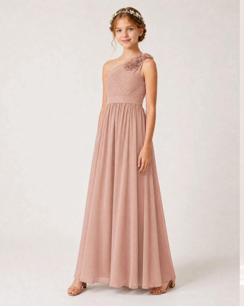 Dusty Rose Chiffon A-line Junior Bridesmaid Dress Front View