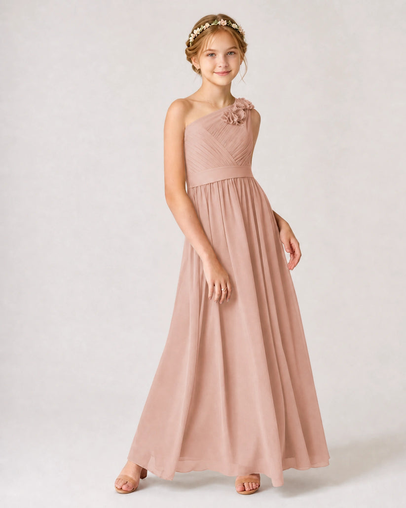 Dusty Rose Chiffon A-line Junior Bridesmaid Dress Front View