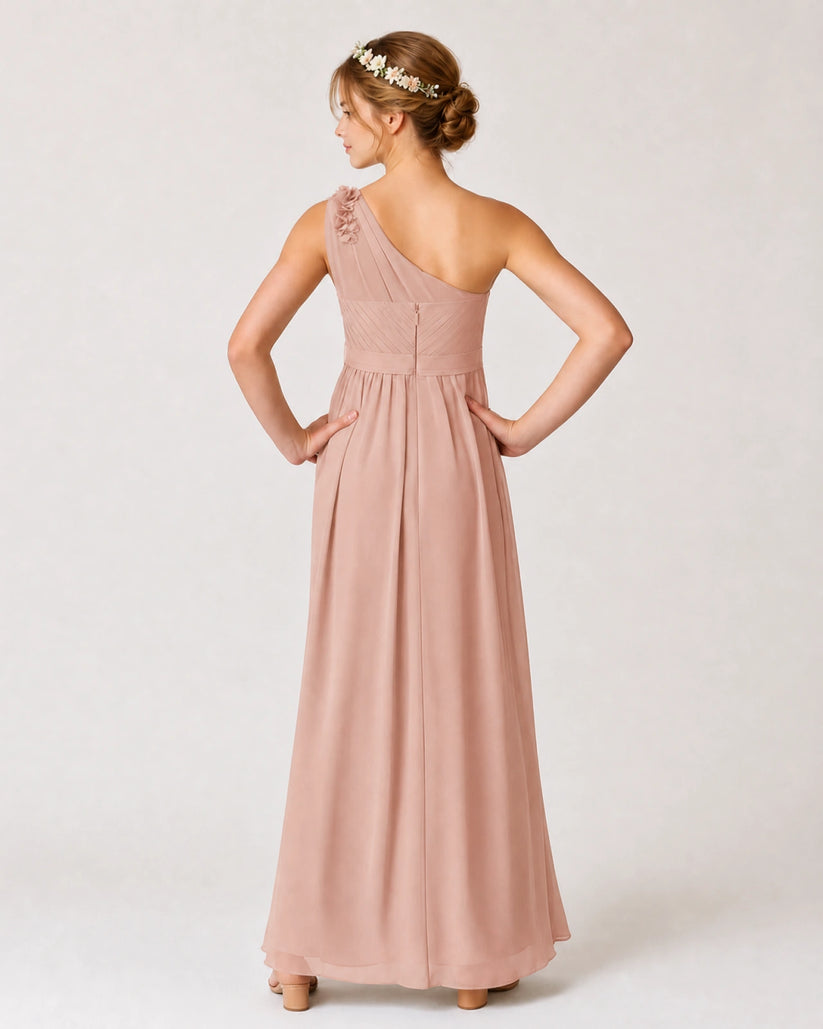 Dusty Rose Chiffon A-line Junior Bridesmaid Dress Back View