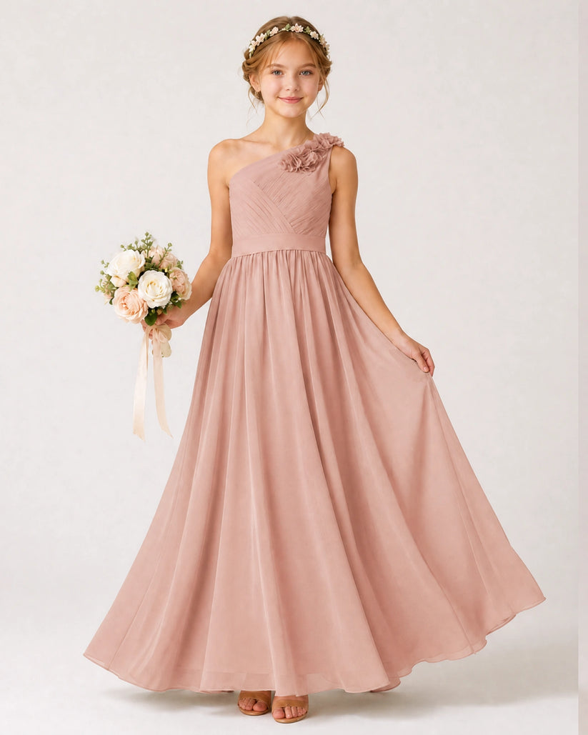 Dusty Rose Chiffon A-line Junior Bridesmaid Dress Front View
