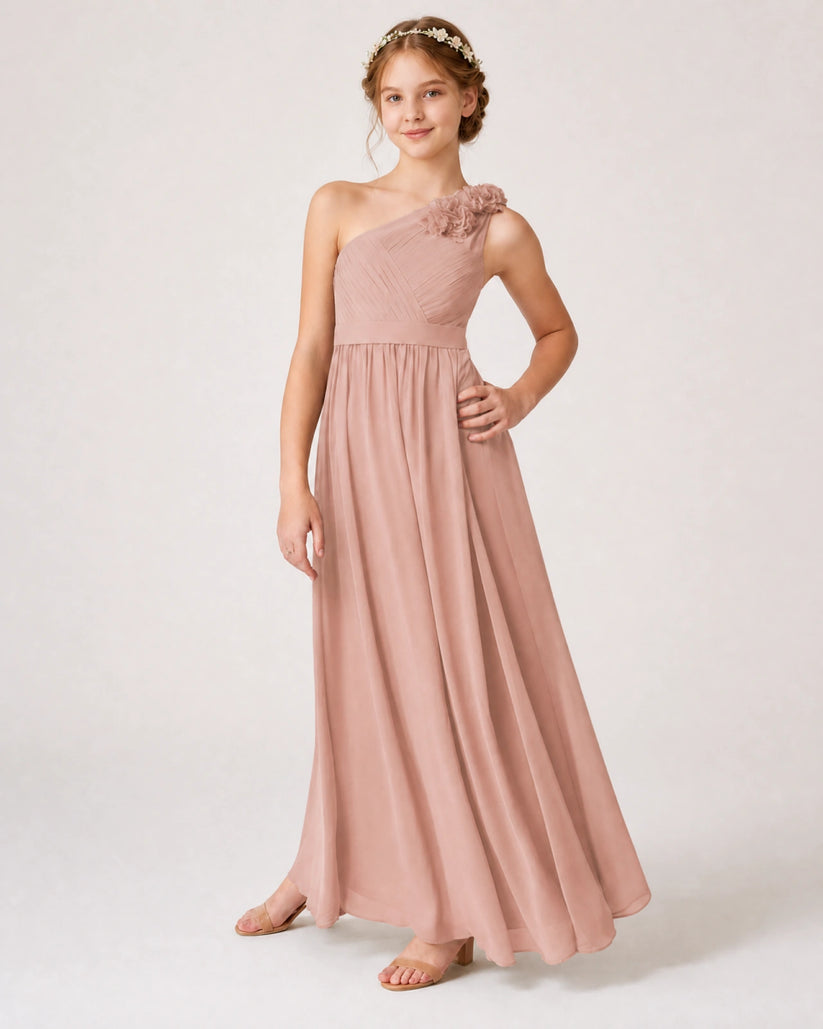 Dusty Rose Chiffon A-line Junior Bridesmaid Dress Front View