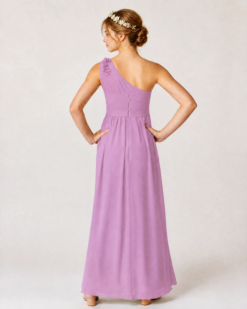 Lilac Chiffon A-line Junior Bridesmaid Dress Back View