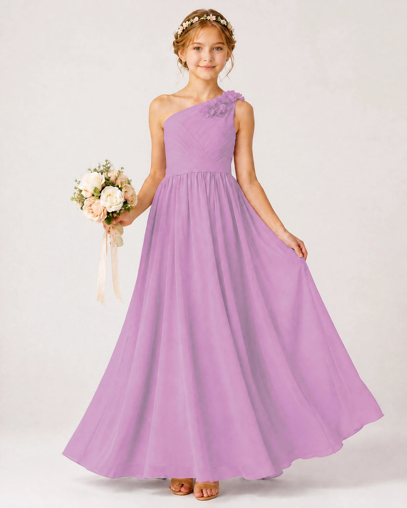 Lilac Chiffon A-line Junior Bridesmaid Dress Front View
