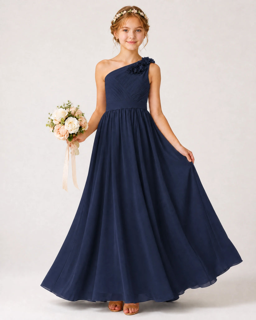 Navy Blue Chiffon A-line Junior Bridesmaid Dress Front View