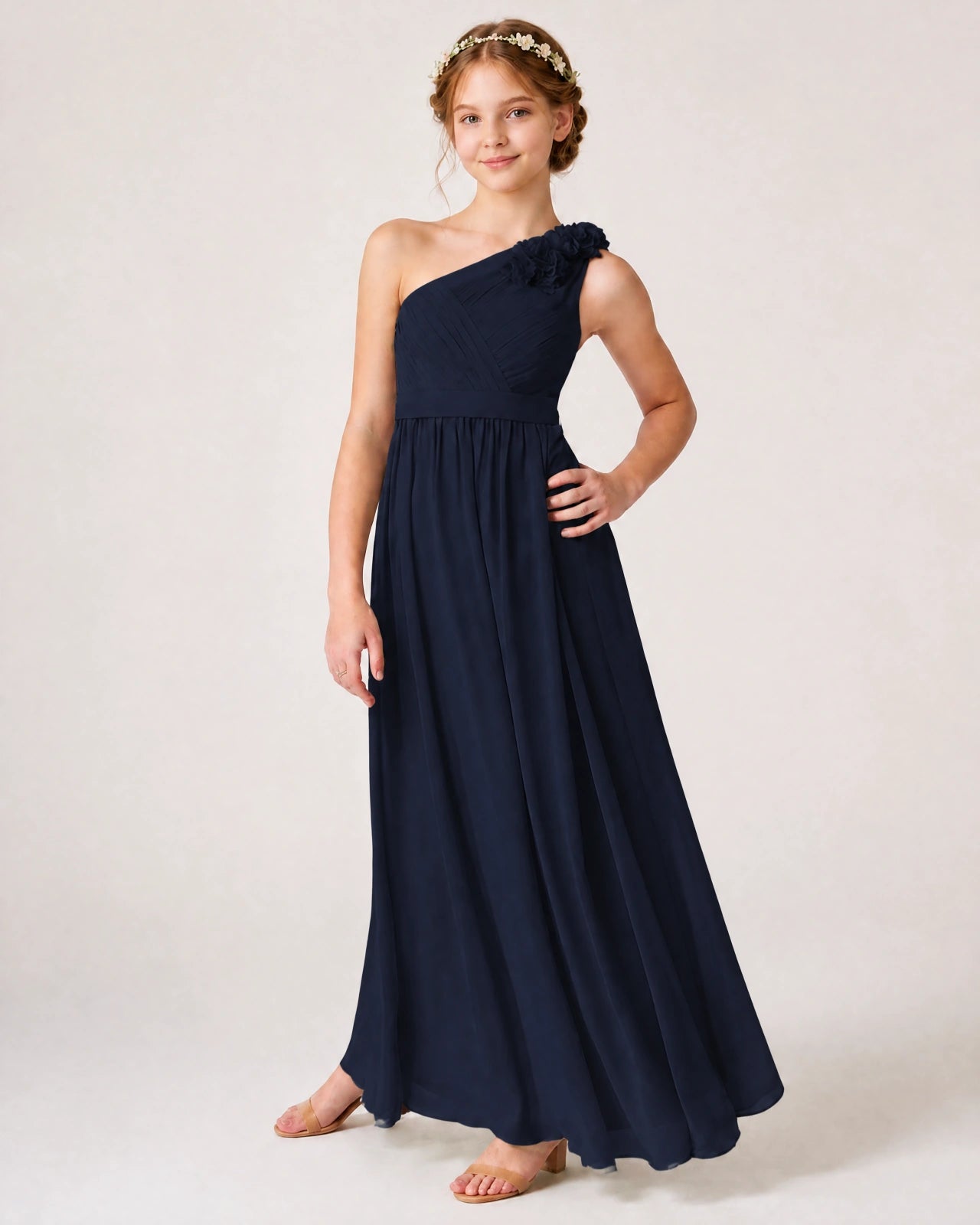 Navy Blue Chiffon Junior Bridesmaid Dress