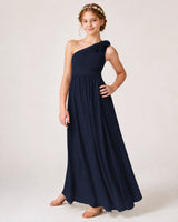 Navy Blue Chiffon A-line Junior Bridesmaid Dress Front View