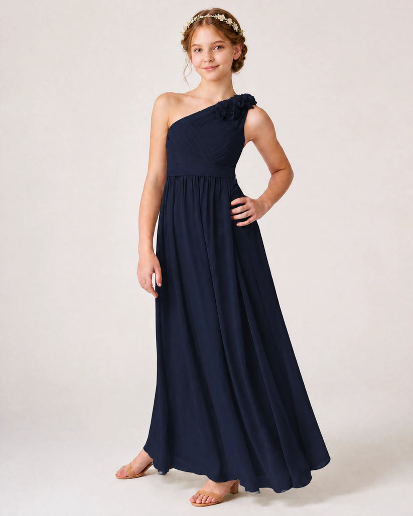 Navy Blue Chiffon A-line Junior Bridesmaid Dress Front View