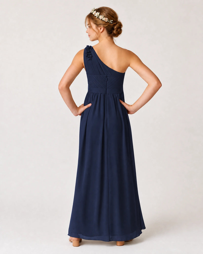 Navy Blue Chiffon A-line Junior Bridesmaid Dress Back View