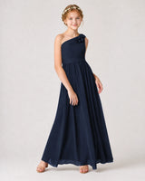 Navy Blue Chiffon A-line Junior Bridesmaid Dress Front View
