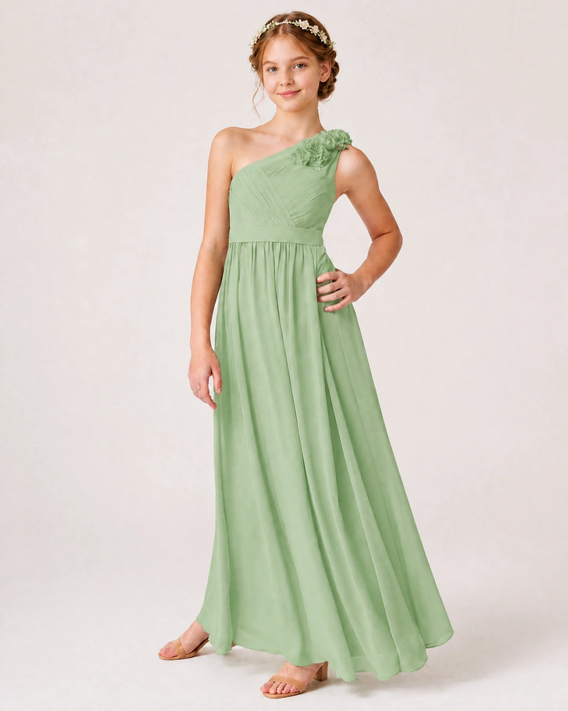 Sage Green Chiffon A-line Junior Bridesmaid Dress Front View