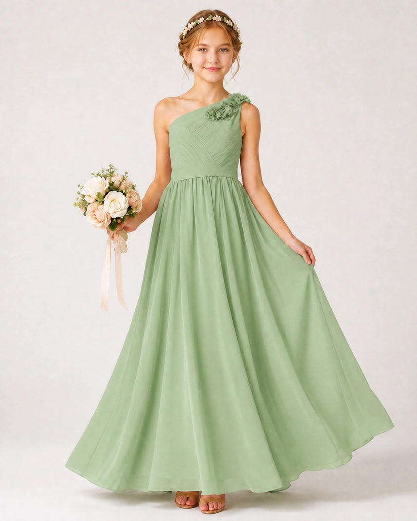Sage Green Chiffon A-line Junior Bridesmaid Dress Front View