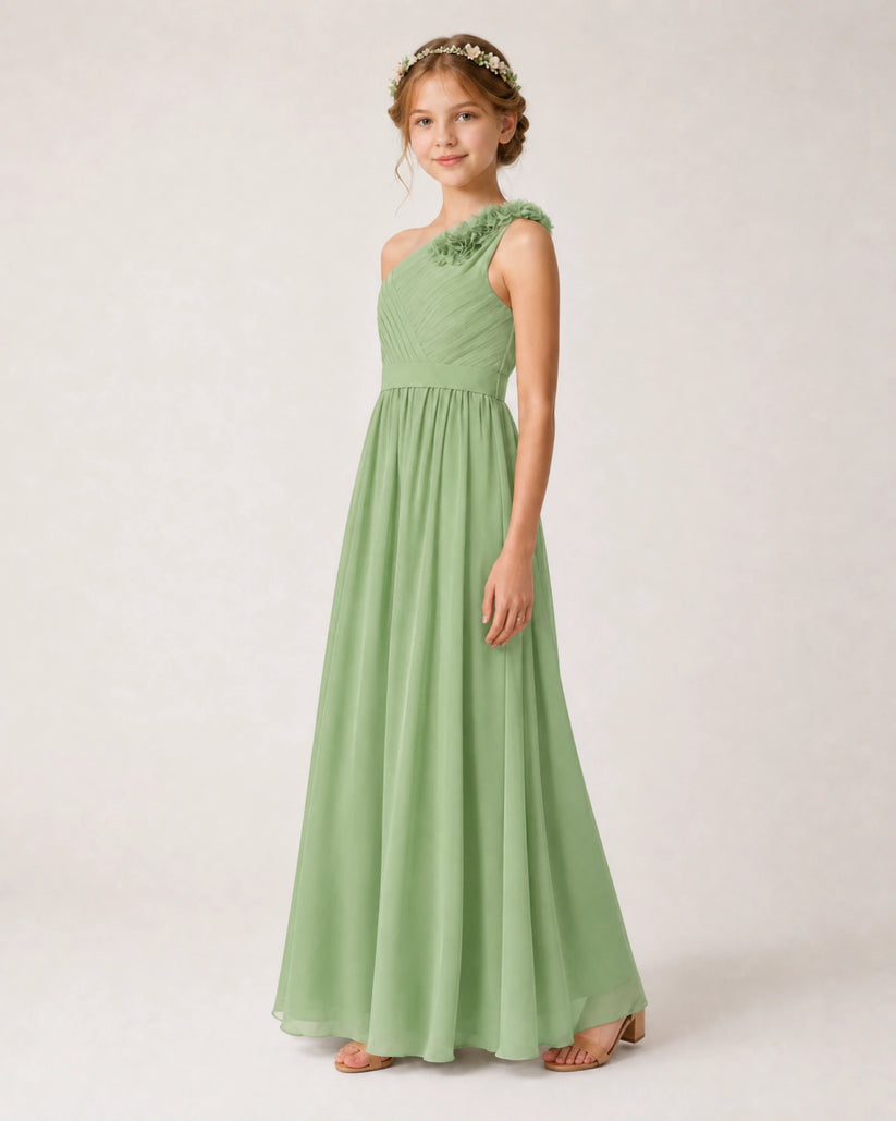 Sage Green Chiffon A-line Junior Bridesmaid Dress Side View