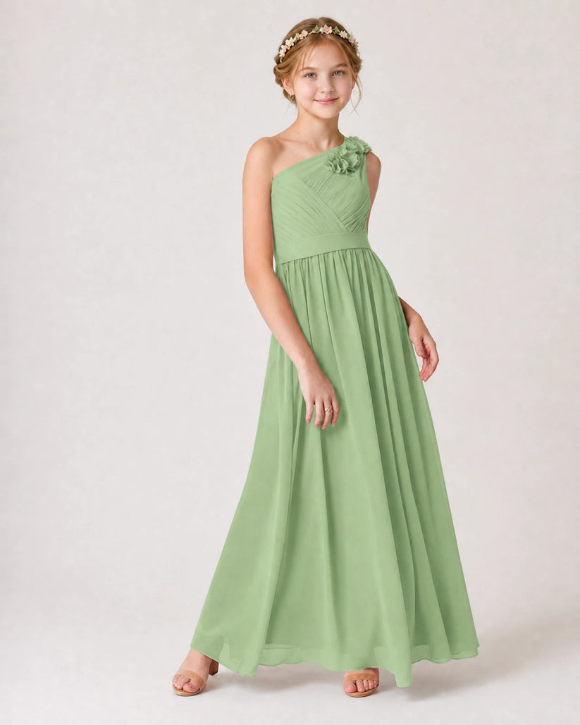 Sage Green Chiffon A-line Junior Bridesmaid Dress Front View