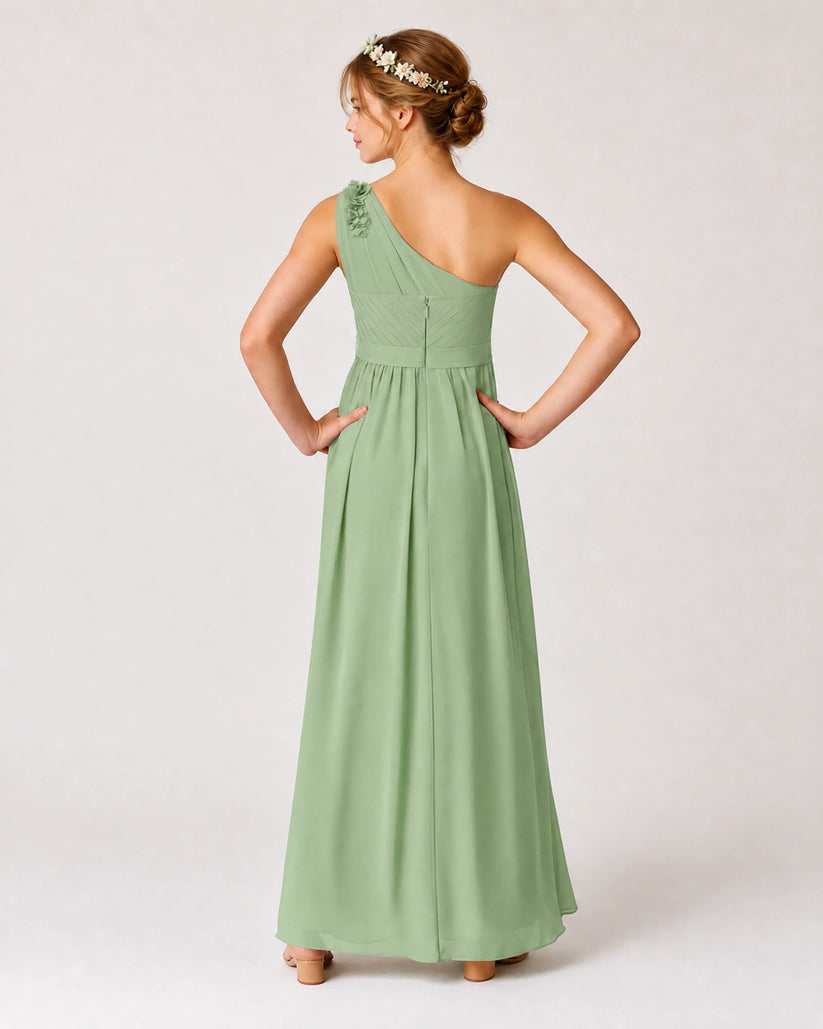 Sage Green Chiffon A-line Junior Bridesmaid Dress Back View
