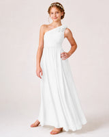 White Chiffon A-line Junior Bridesmaid Dress Front View