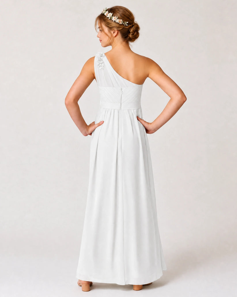 White Chiffon A-line Junior Bridesmaid Dress Back View