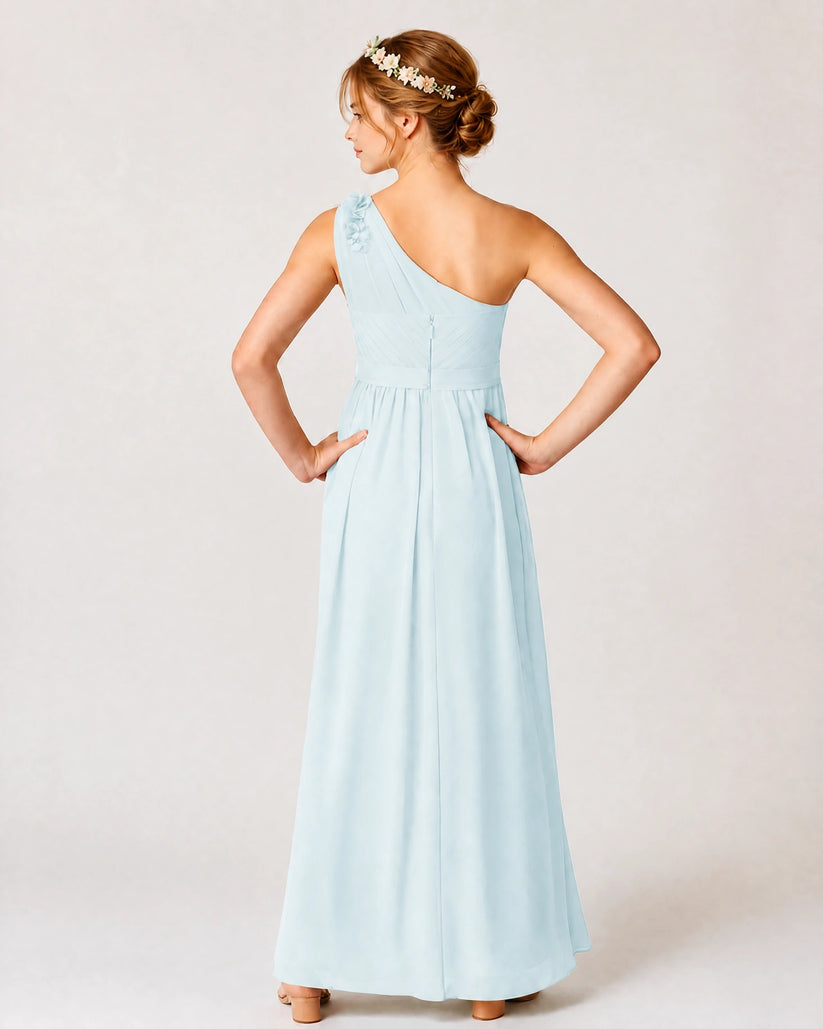 Baby Blue Chiffon A-line Junior Bridesmaid Dress Back View