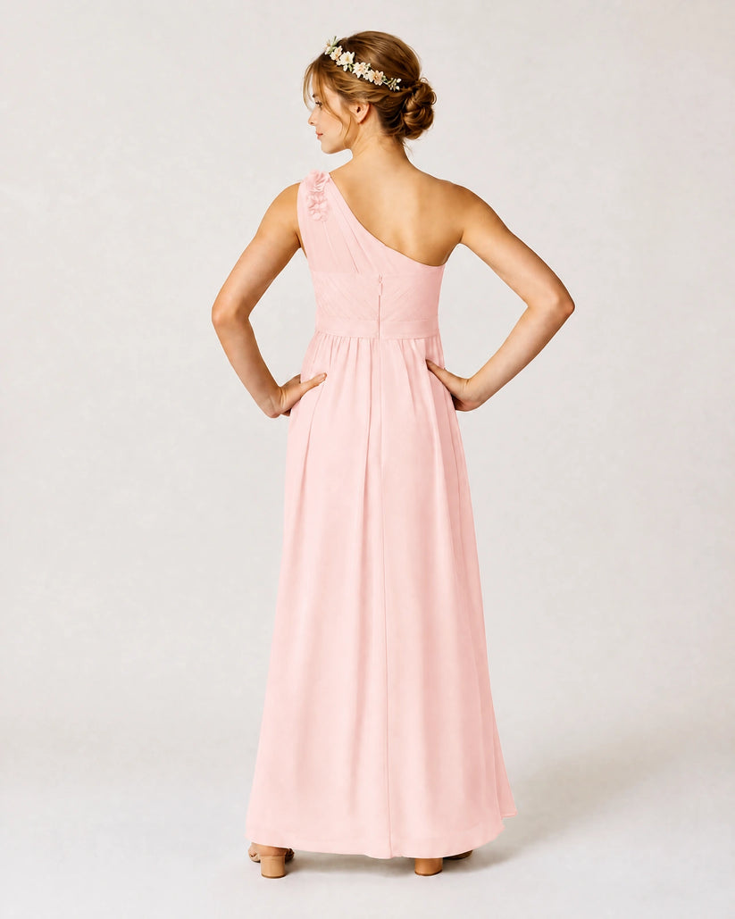 Blush Pink Chiffon A-line Junior Bridesmaid Dress Back View
