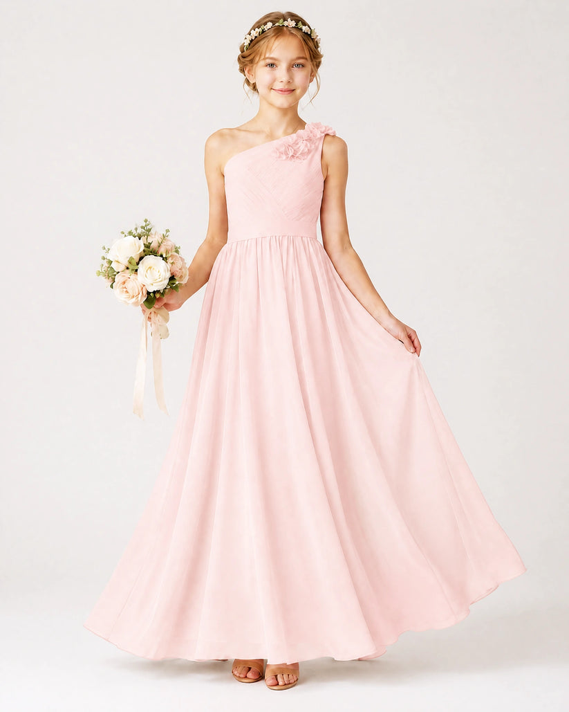 Blush Pink Chiffon A-line Junior Bridesmaid Dress Front View