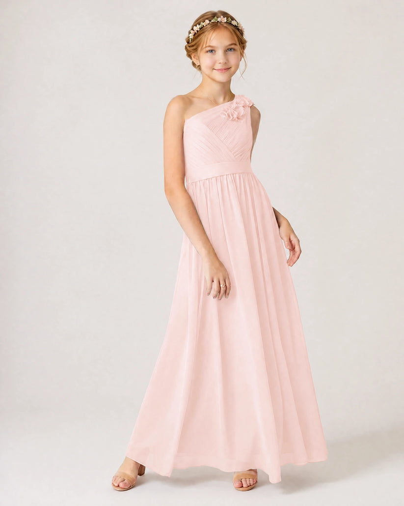 Blush Pink Chiffon A-line Junior Bridesmaid Dress Front View