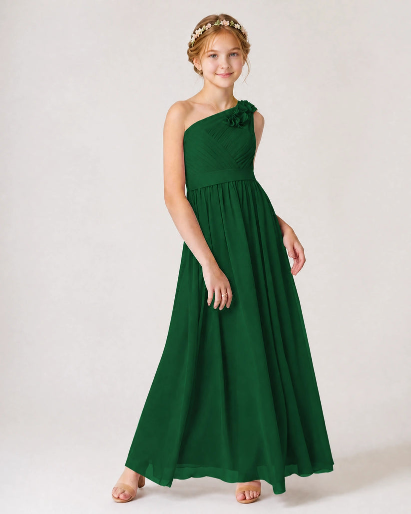 Dark Green Chiffon A-line Junior Bridesmaid Dress Front View