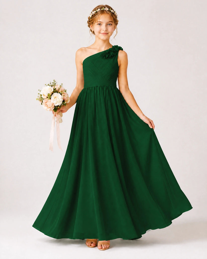 Dark Green Chiffon A-line Junior Bridesmaid Dress Front View