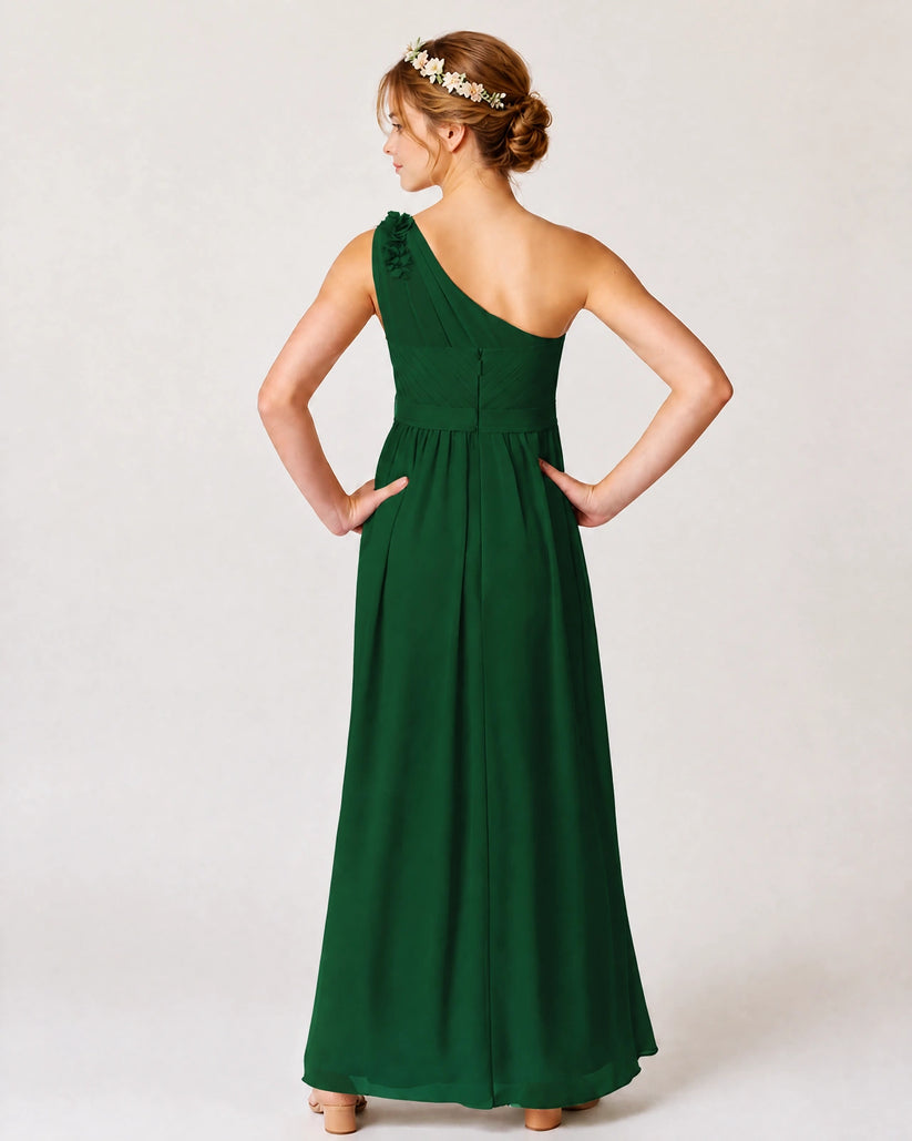 Dark Green Chiffon A-line Junior Bridesmaid Dress Back View