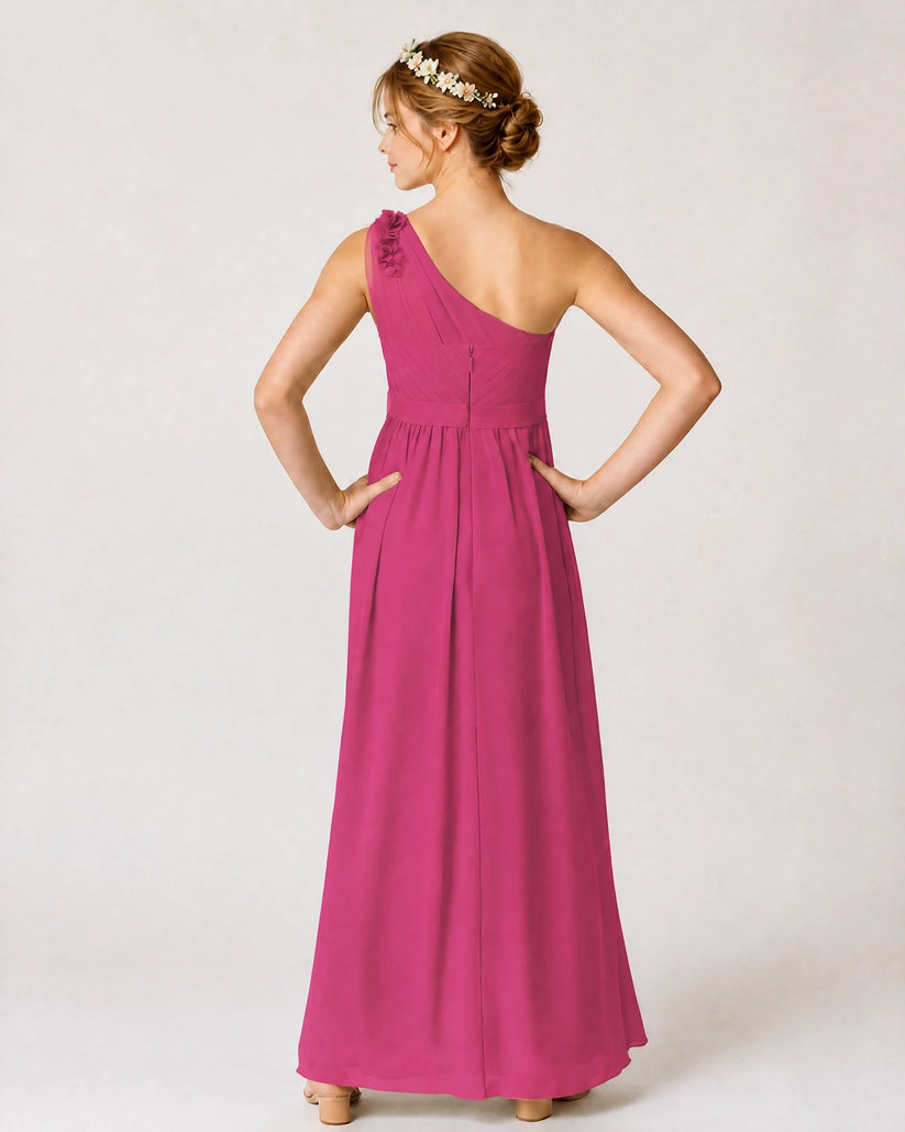 Hot Pink Chiffon A-line Junior Bridesmaid Dress Back View