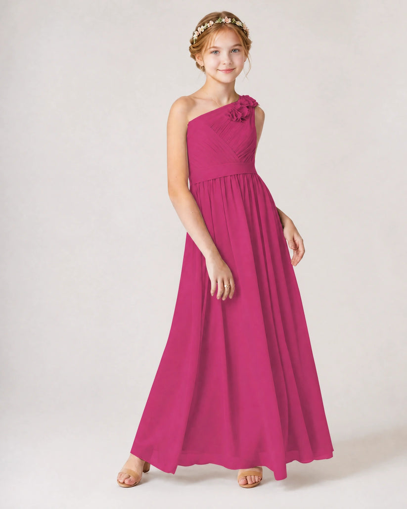 Hot Pink Chiffon A-line Junior Bridesmaid Dress Front View