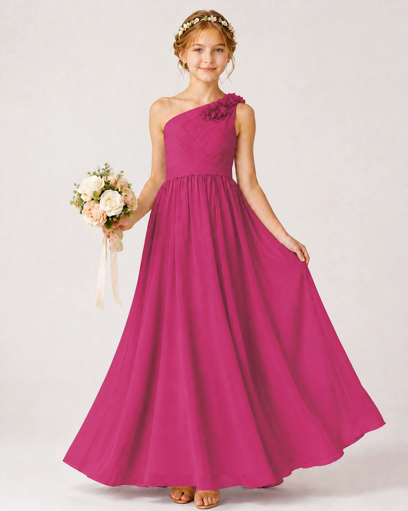 Hot Pink Chiffon A-line Junior Bridesmaid Dress Front View