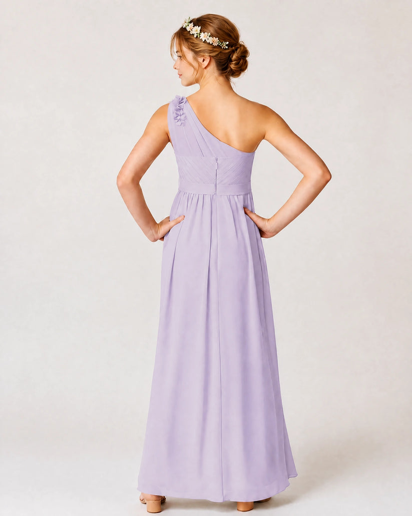 Lavender Chiffon A-line Junior Bridesmaid Dress Back View