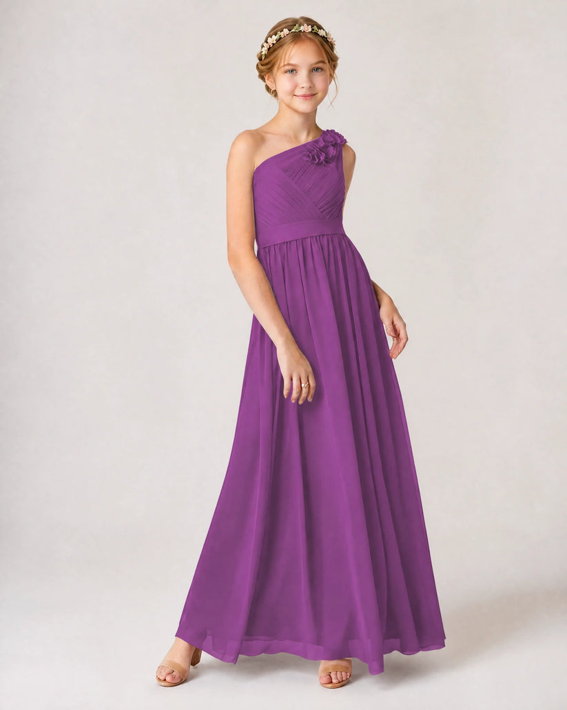 Purple Chiffon A-line Junior Bridesmaid Dress Front View