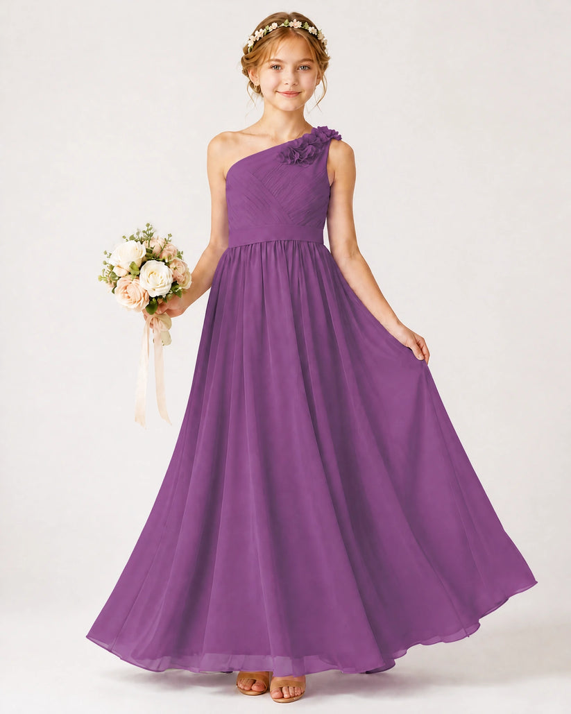 Purple Chiffon A-line Junior Bridesmaid Dress Front View
