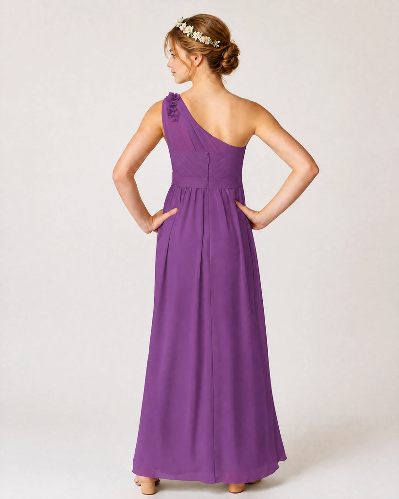 Purple Chiffon A-line Junior Bridesmaid Dress Back View