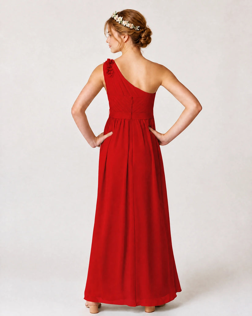 Red Chiffon A-line Junior Bridesmaid Dress Back View