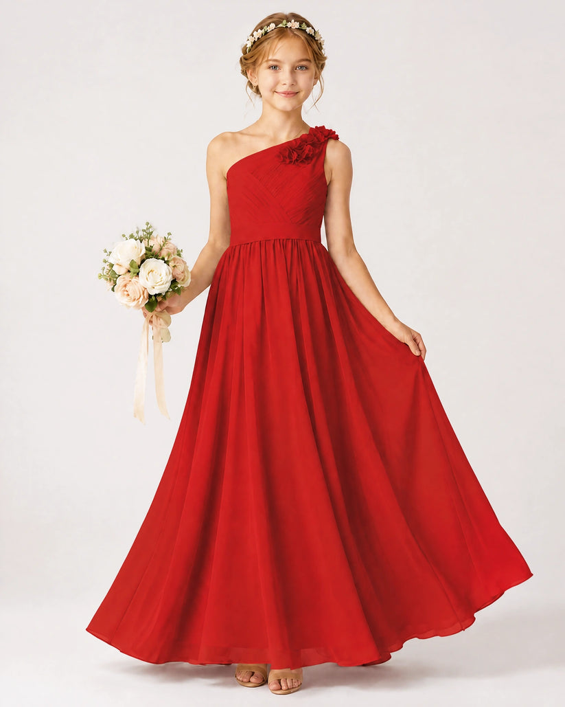 Red Chiffon A-line Junior Bridesmaid Dress Front View
